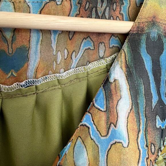 Halter neck green blue brown maxi dress modest women's size large flowy dress - Picture 5 of 7